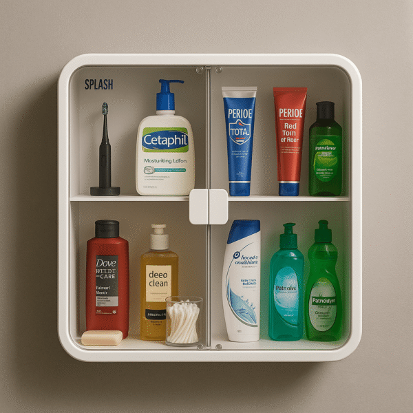 Wall Cabinet rack for Bathroom, Kitchen. Wall mounted cabinet. Transparent Double Door Cabinet. Luxury Design Cabinet, Beautiful Design Cabinet, Kitchen Storage Cabinet, Bathroom Cabinet. Best used to store bathroom and kitchen items.Wall hanging Cabinet. - Image 2