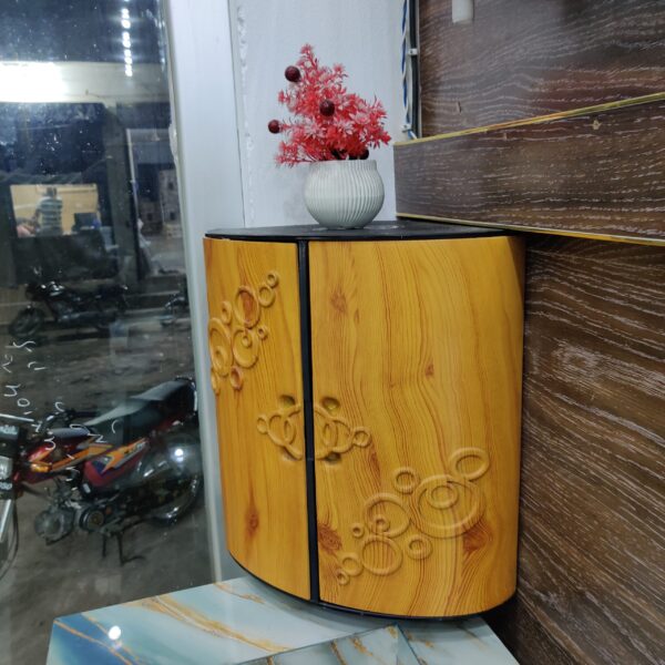 Wall Mounted Bathroom Cabinet with Carved Wooden Design – Corner Storage Shelf with Openable Door - Image 2