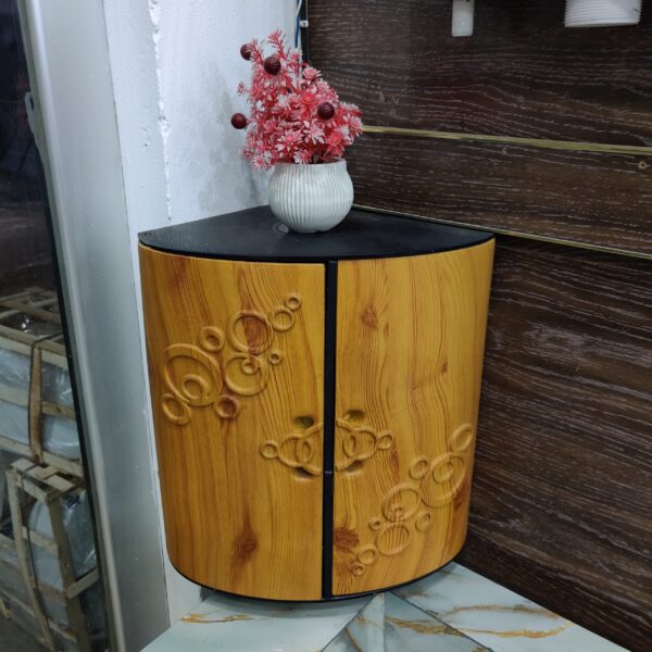 Wall Mounted Bathroom Cabinet with Carved Wooden Design – Corner Storage Shelf with Openable Door - Image 3
