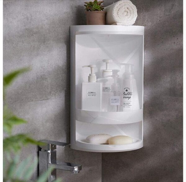 360° Rotating Bathroom Cabinet 2-Tier Wall Mounted Storage Shelf Space-Saving Design for Toiletries & Essentials - Image 2