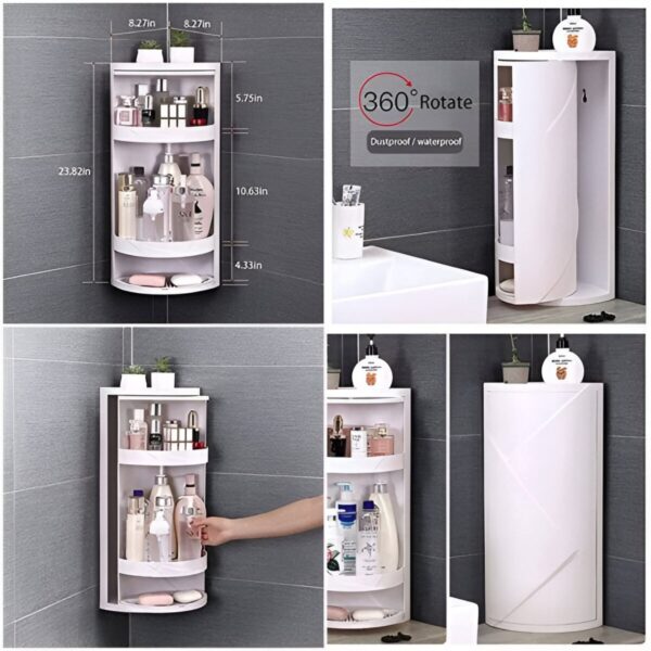 360 Rotating Corner Cabinet for Bathroom, Kitchen and Home. Wall Mounted Bathroom Cabinet and Shelf. Transparent Door Cabinet Plastic Bathroom Rack with Door.Space Saving Storage for Shampoo, Soap, Towels. Best Cabinet, rotate cabinet, Big Storage Cabinet - Image 3