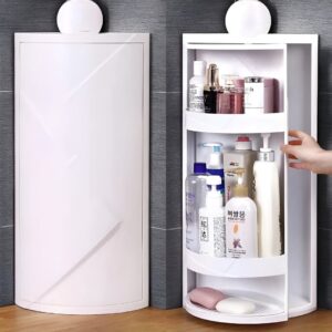 360 Rotating Corner Cabinet for Bathroom, Kitchen and Home. Wall Mounted Bathroom Cabinet and Shelf. Transparent Door Cabinet Plastic Bathroom Rack with Door.Space Saving Storage for Shampoo, Soap, Towels. Best Cabinet, rotate cabinet, Big Storage Cabinet