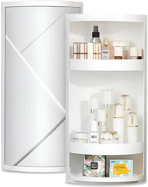 360 Rotating Corner Cabinet for Bathroom, Kitchen and Home. Wall Mounted Bathroom Cabinet and Shelf. Transparent Door Cabinet Plastic Bathroom Rack with Door.Space Saving Storage for Shampoo, Soap, Towels. Best Cabinet, rotate cabinet, Big Storage Cabinet - Image 6
