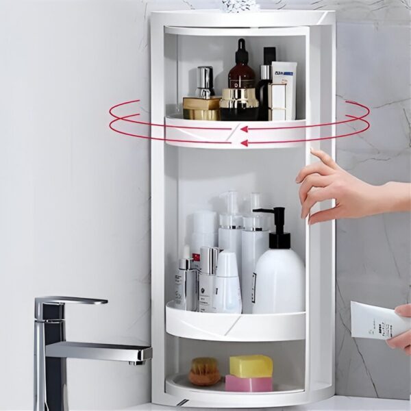 360 Rotating Corner Cabinet for Bathroom, Kitchen and Home. Wall Mounted Bathroom Cabinet and Shelf. Transparent Door Cabinet Plastic Bathroom Rack with Door.Space Saving Storage for Shampoo, Soap, Towels. Best Cabinet, rotate cabinet, Big Storage Cabinet - Image 2