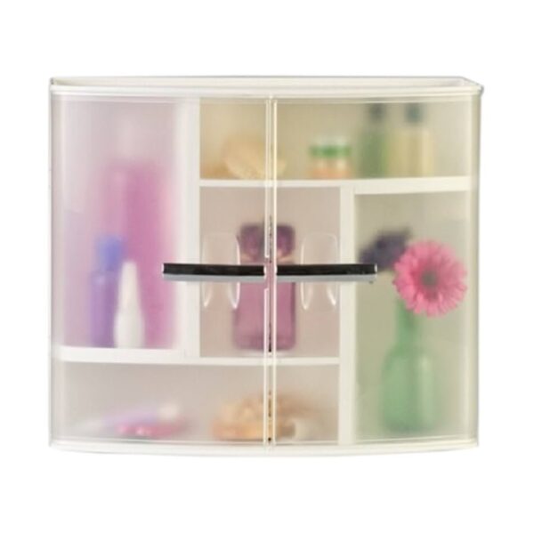 Wall Mounted Plastic Bathroom Cabinet – Double Door with Wave Design Transparent Door - Image 3