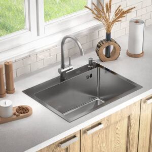 Kitchen Sink ,60x45 cm Kitchen Sink, 60x45 304 Stainless steel Kitchen Sink, Silver Color Sink, Stainless steel Sink, 26x18 Inches Sink, Scratch less Sink, Sound proof Sink, Single Bowl Sink, Single Bowl 304 stainless steel Sink with all accessories.