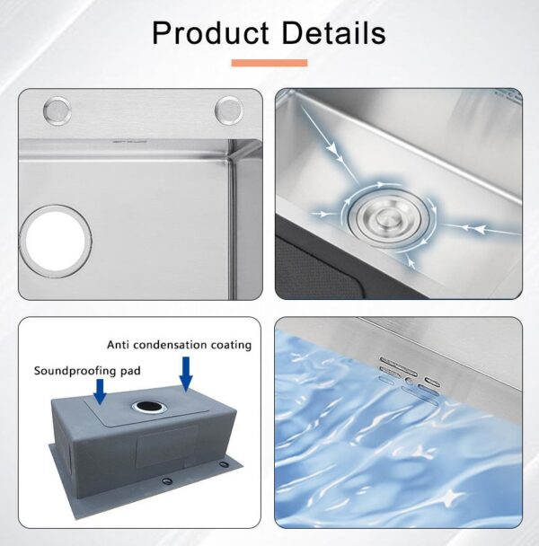Kitchen Sink ,68x45 cm Kitchen Sink 68x45 cm 304 Stainless steel Kitchen Sink Silver Color Sink Stainless steel Sink, 27x18 Inches Sink, Scratch less Sink, Sound proof Sink, Single Bowl Sink, Single Bowl 304 stainless steel Sink with all accessories. - Image 6