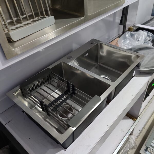 Double Bowl 304 Stainless Steel Kitchen Sink 82x45 cm (32x18 Inches) – Silver Finish, Scratch Resistant, Sound Proof with Accessories - Image 3