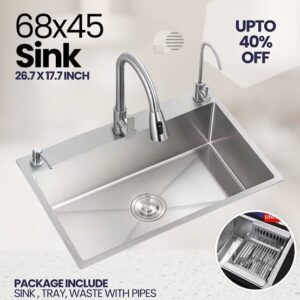 Kitchen Sink ,68x45 cm Kitchen Sink 68x45 cm 304 Stainless steel Kitchen Sink Silver Color Sink Stainless steel Sink, 27x18 Inches Sink, Scratch less Sink, Sound proof Sink, Single Bowl Sink, Single Bowl 304 stainless steel Sink with all accessories.